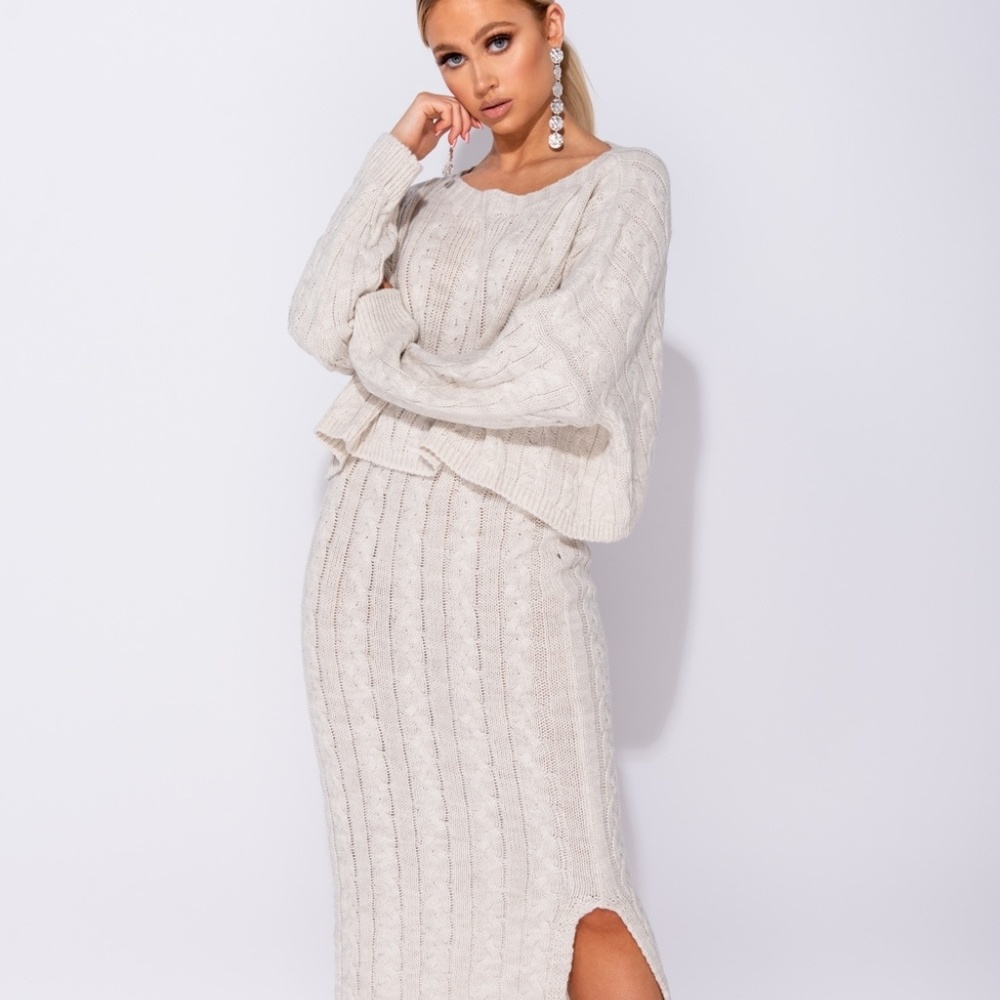 Zella Stone Cable Knit Top & Midi Skirt Set - Picture 2 of 8